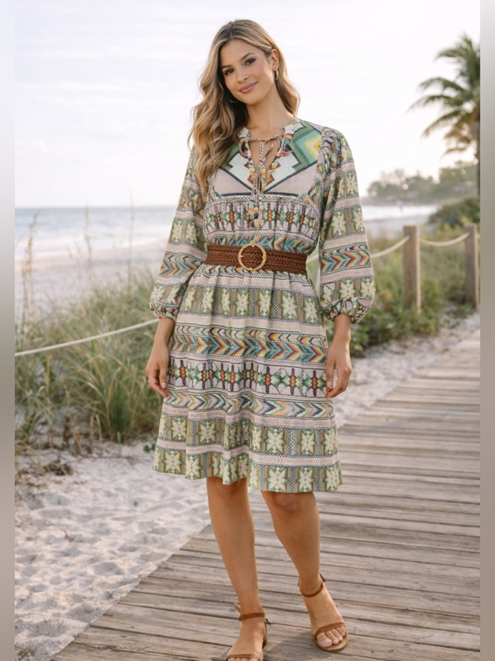 Farm Rio “Amulet” Vibrant Tribal Oversized Long Sleeve Dress - Small - Picture 4 of 7